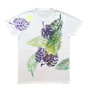 T-shirt  dipinta a mano motivo foglie tropicali - effetto Splash