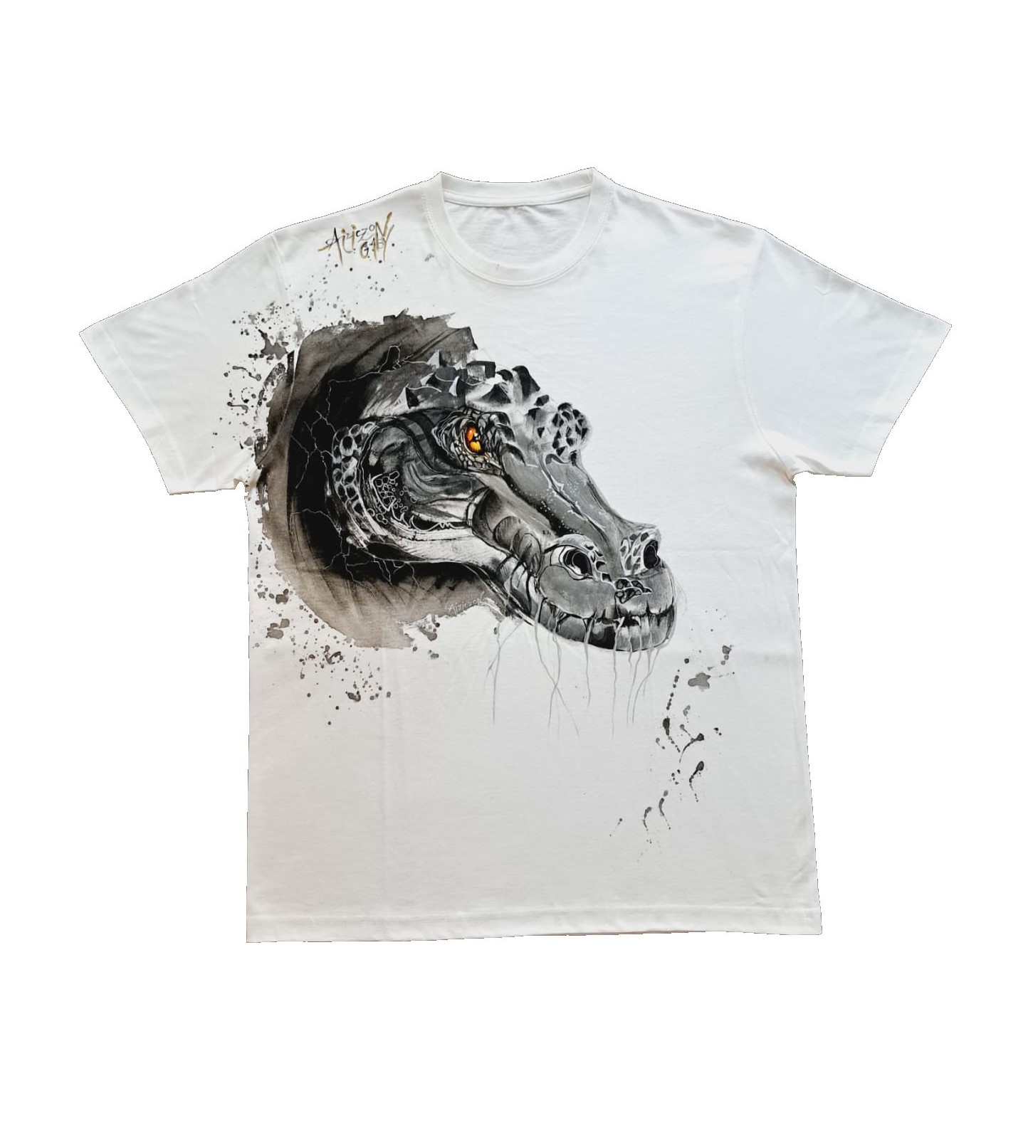 T-shirt dipinta a mano motivo alligatore - effetto Splash