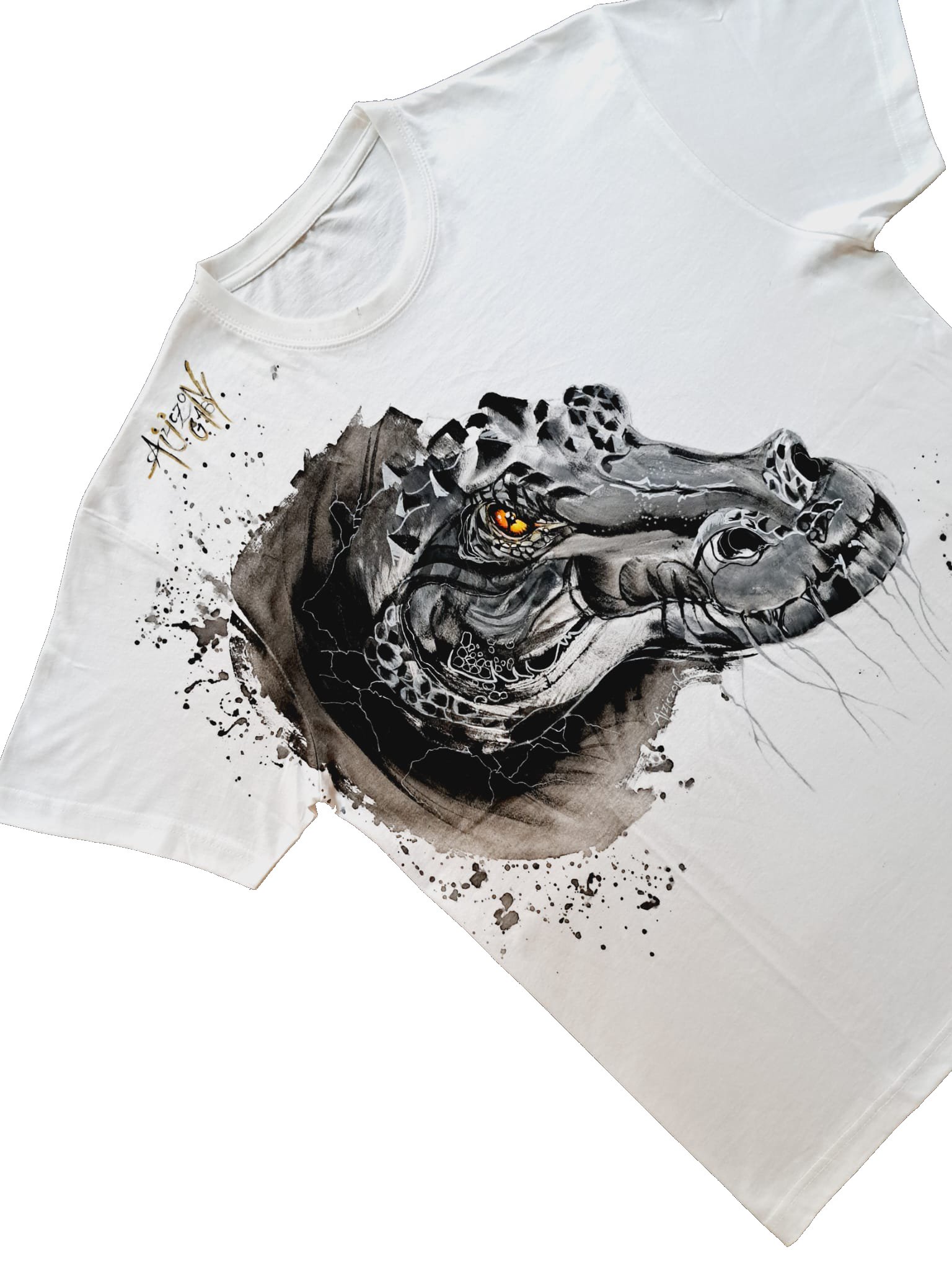 T-shirt dipinta a mano motivo alligatore - effetto Splash - immagine 2