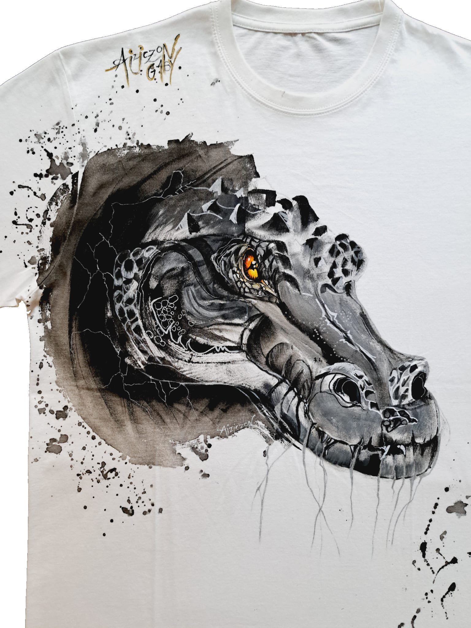 T-shirt dipinta a mano motivo alligatore - effetto Splash - immagine 3