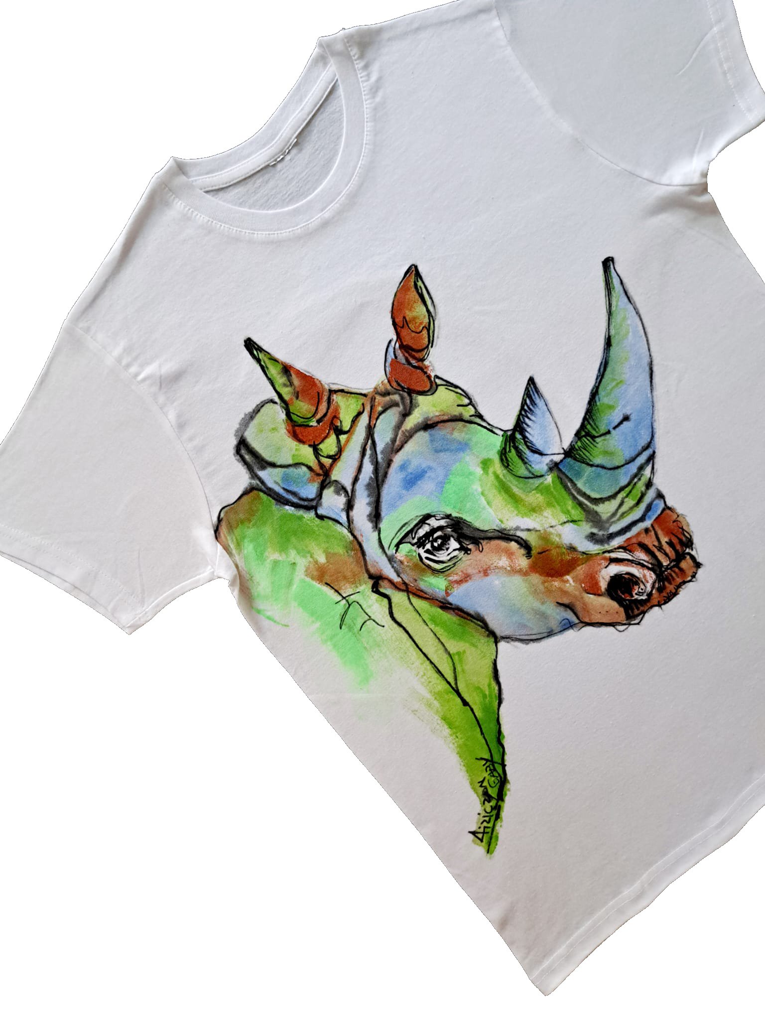 T-shirt dipinta a mano motivo rinoceronte - immagine 2