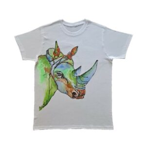 T-shirt dipinta a mano motivo rinoceronte