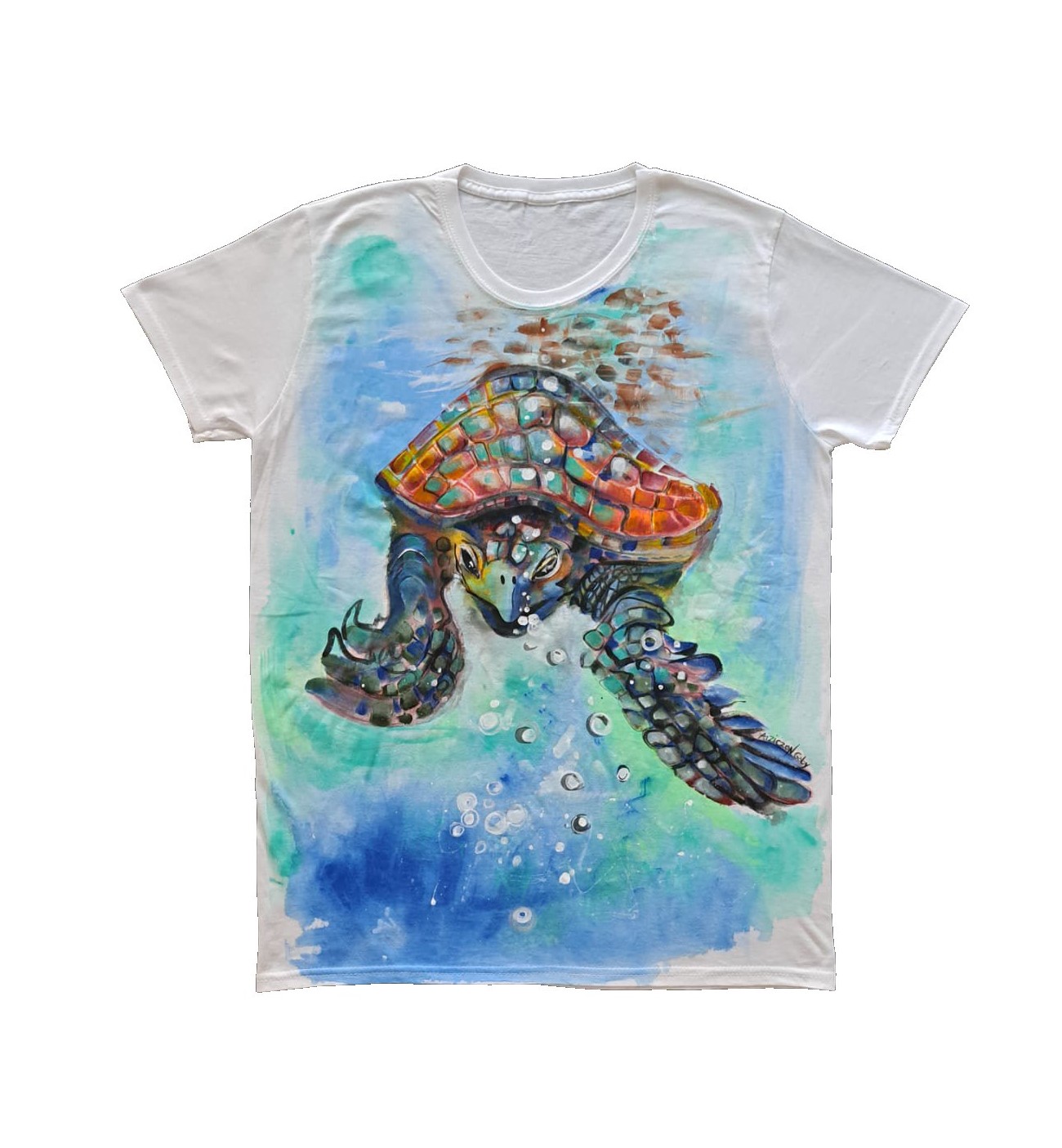 T-shirt dipinta a mano motivo tartaruga