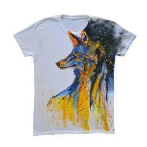 T-shirt dipinta a mano motivo lupo - effetto Splash