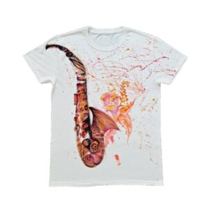 T-shirt dipinta a mano tromba e fiori stilizzati - effetto Splash