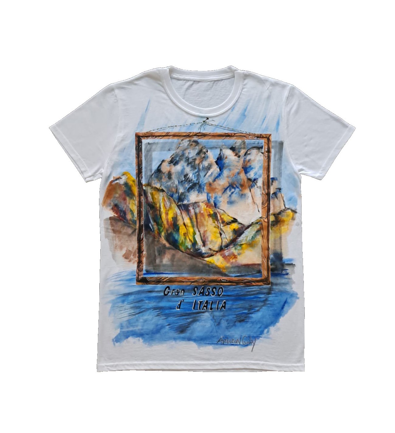 T-shirt dipinta a mano motivo Gran Sasso d'Italia