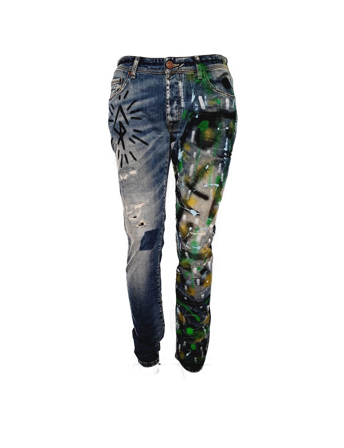 Jeans Dipinto a Mano con Effetto Splash