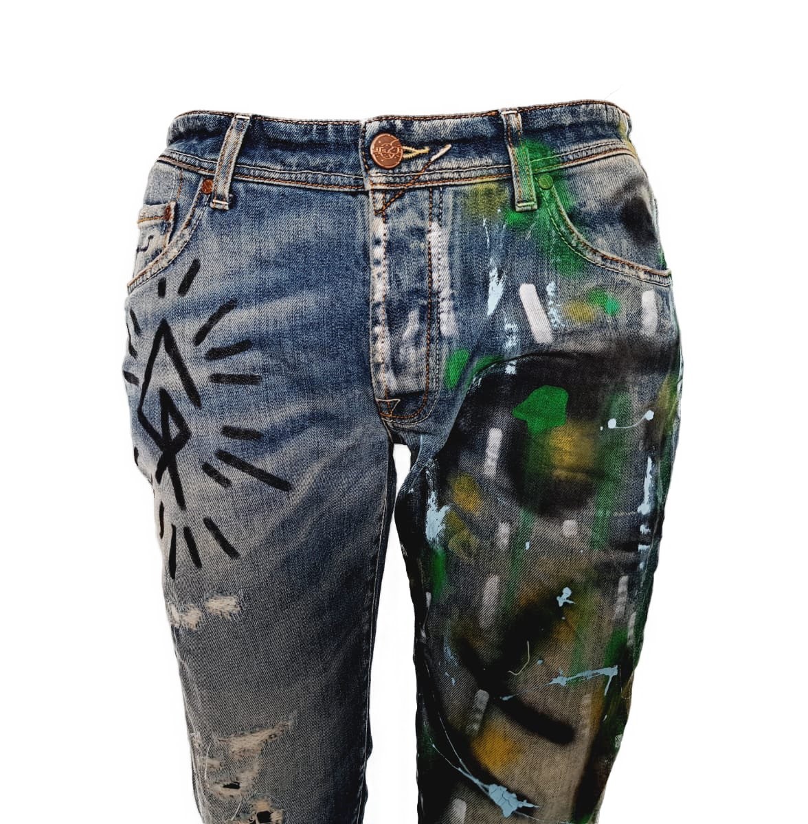 Jeans Dipinto a Mano con Effetto Splash - immagine 2