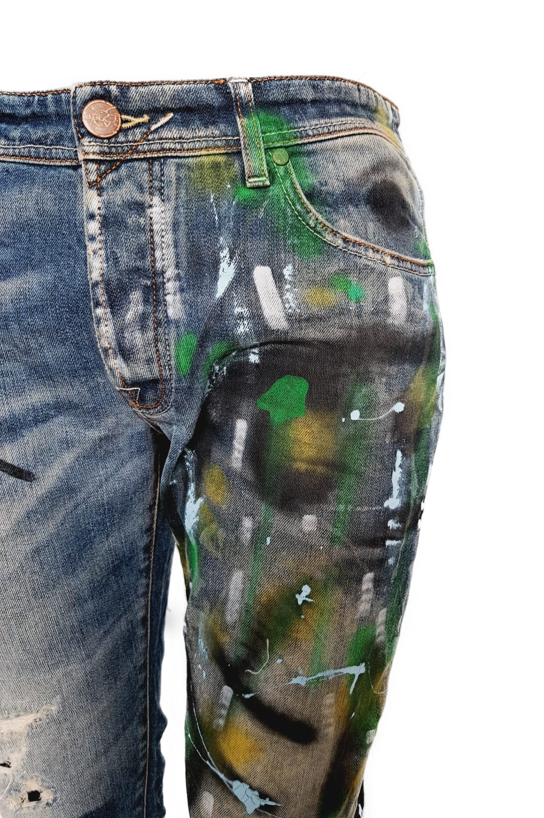 Jeans Dipinto a Mano con Effetto Splash - immagine 3