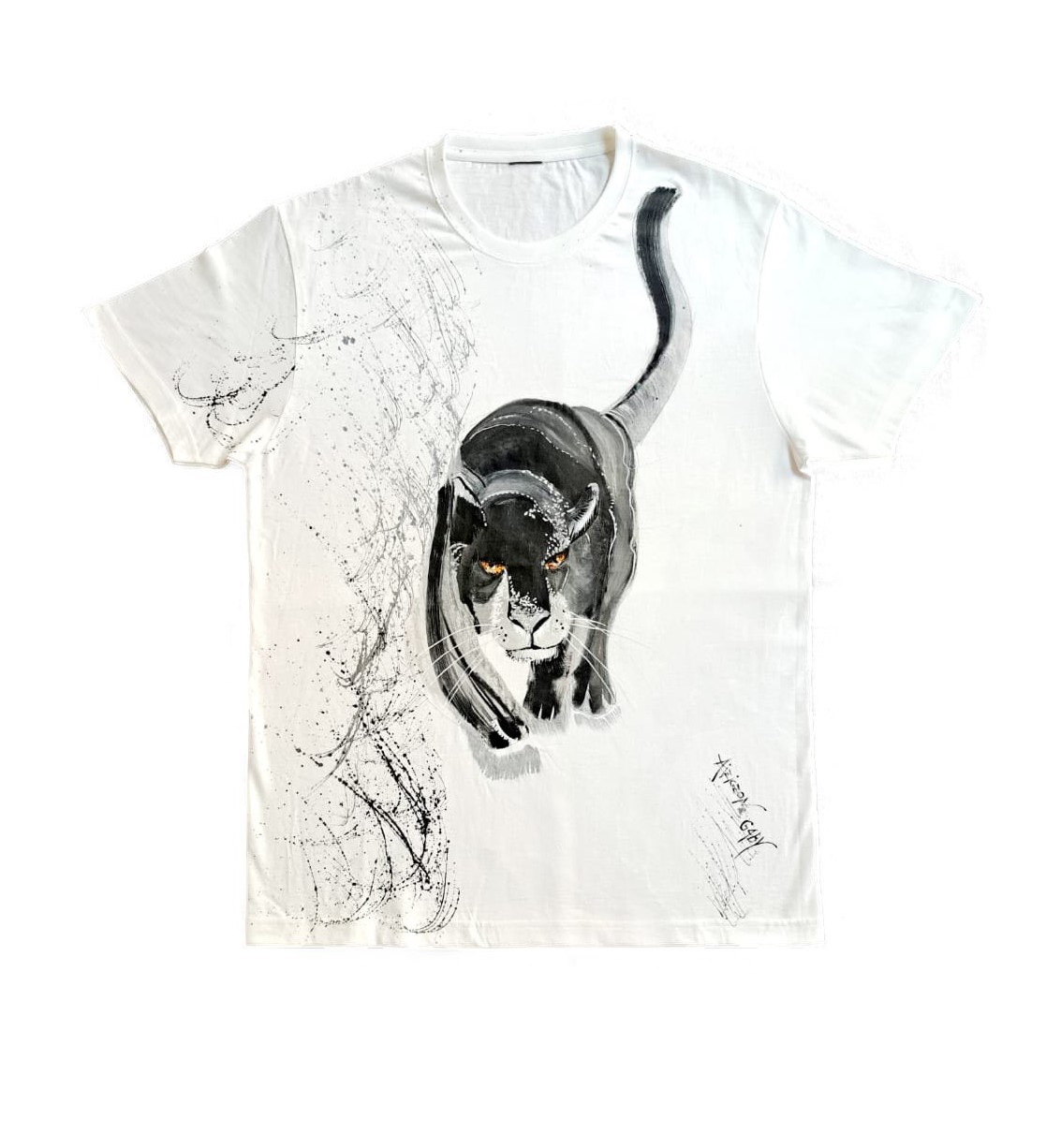 T-shirt dipinta a mano motivo pantera - effetto Splash