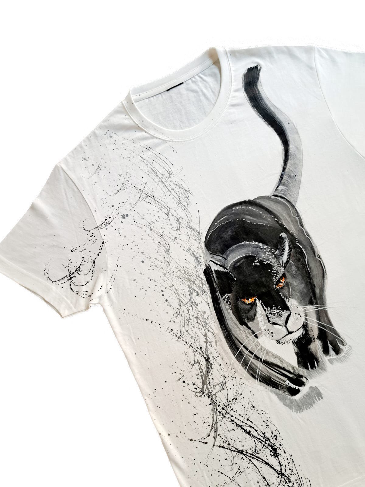 T-shirt dipinta a mano motivo pantera - effetto Splash - immagine 2