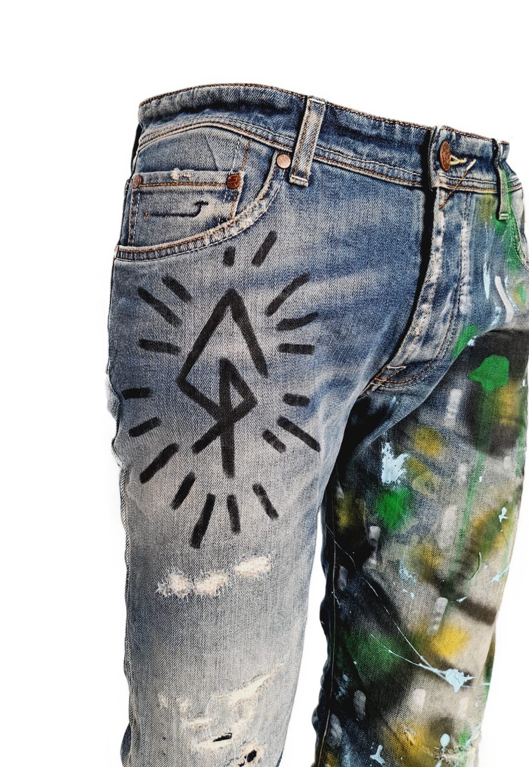 Jeans Dipinto a Mano con Effetto Splash - immagine 4